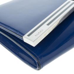 Pre Owned Gucci Blue Patent Leather Maxi Envelope Clutch