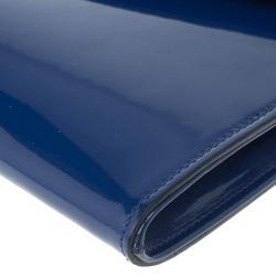 Pre Owned Gucci Blue Patent Leather Maxi Envelope Clutch