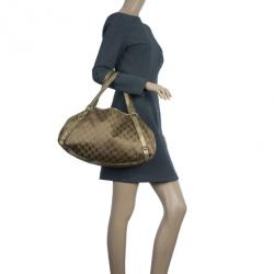 مملوكة مسبقًا Gucci Gold Metallic Monogram Abbey D-Ring Tote