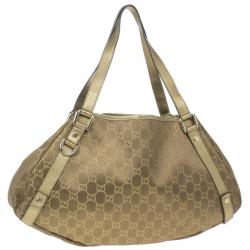 مملوكة مسبقًا Gucci Gold Metallic Monogram Abbey D-Ring Tote