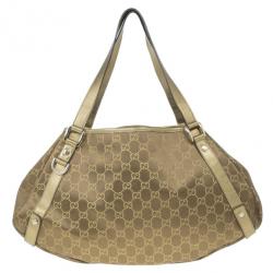 مملوكة مسبقًا Gucci Gold Metallic Monogram Abbey D-Ring Tote