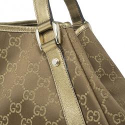 مملوكة مسبقًا Gucci Gold Metallic Monogram Abbey D-Ring Tote