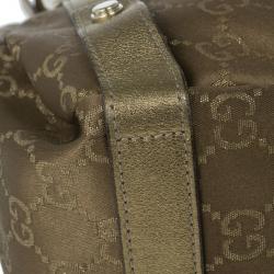 مملوكة مسبقًا Gucci Gold Metallic Monogram Abbey D-Ring Tote