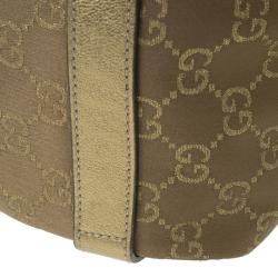 مملوكة مسبقًا Gucci Gold Metallic Monogram Abbey D-Ring Tote