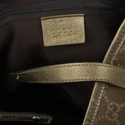 مملوكة مسبقًا Gucci Gold Metallic Monogram Abbey D-Ring Tote