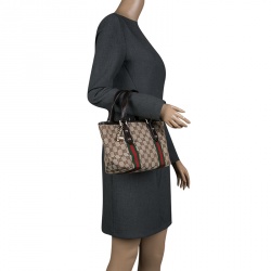 Gucci Jolicoeur Striped Charm Beige GG Canvas Tote Bag