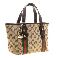 مملوكة مسبقًا حقيبة يد غوتشي ويب جوليكور كانفاس GG بيج/بنية صغيرة