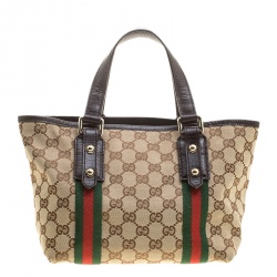 مملوكة مسبقًا حقيبة يد غوتشي ويب جوليكور كانفاس GG بيج/بنية صغيرة