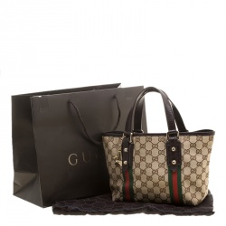 مملوكة مسبقًا حقيبة يد غوتشي ويب جوليكور كانفاس GG بيج/بنية صغيرة