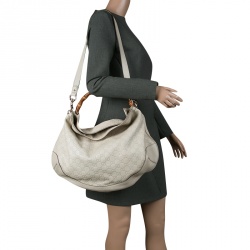 Pre Owned Gucci Off White Guccissima Leather Peggy Bamboo Top Handle Bag
