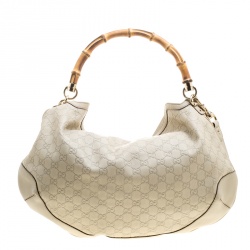 Pre Owned Gucci Off White Guccissima Leather Peggy Bamboo Top Handle Bag