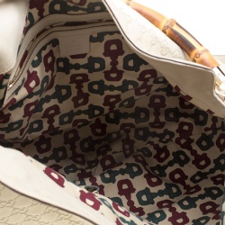 Pre Owned Gucci Off White Guccissima Leather Peggy Bamboo Top Handle Bag