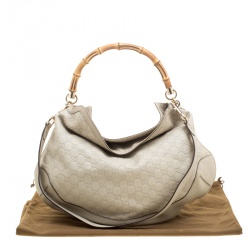 Pre Owned Gucci Off White Guccissima Leather Peggy Bamboo Top Handle Bag
