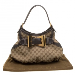 Pre Owned Gucci Beige/Brown GG Canvas and Leather Medium Queen Hobo 