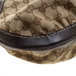 Pre Owned Gucci Beige/Brown GG Canvas and Leather Medium Queen Hobo 