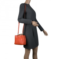 Pre Owned Gucci Orange Leather Bamboo Top Handle Shopper Tote