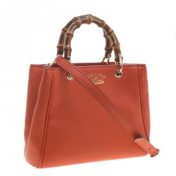Pre Owned Gucci Orange Leather Bamboo Top Handle Shopper Tote