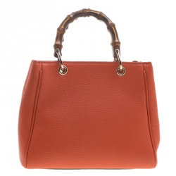Pre Owned Gucci Orange Leather Bamboo Top Handle Shopper Tote