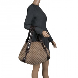 مملوكة مسبقًا Gucci Beige/Brown GG Canvas Medium Horsebit Pelham Shoulder Bag