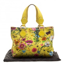 مملوكة مسبقًا Gucci Yellow Multicolor Flora Canvas Tote