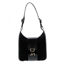 Pre Owned Gucci Black Suede And Leather Vintage Shoulder Bag