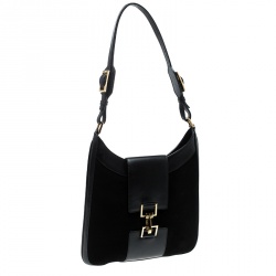 Pre Owned Gucci Black Suede And Leather Vintage Shoulder Bag