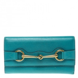 Gucci Turquoise Leather Horsebit Continental Wallet