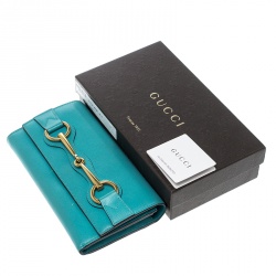 Gucci Turquoise Leather Horsebit Continental Wallet