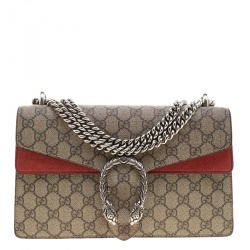 مملوكة مسبقًا Gucci Beige/Red GG Supreme Canvas and Suede Dionysus Shoulder Bag