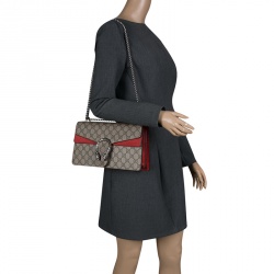 مملوكة مسبقًا Gucci Beige/Red GG Supreme Canvas and Suede Dionysus Shoulder Bag
