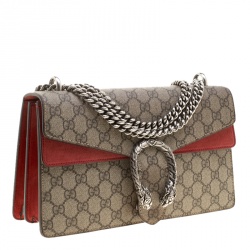 مملوكة مسبقًا Gucci Beige/Red GG Supreme Canvas and Suede Dionysus Shoulder Bag
