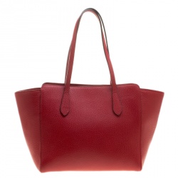 Pre Owned Gucci Red Leather Small Swing Tote