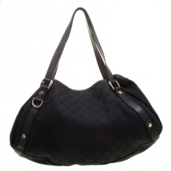 Pre Owned حقيبة كتف غوتشي جلد وكانفاس GG سوداء