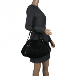 Pre Owned حقيبة كتف غوتشي جلد وكانفاس GG سوداء