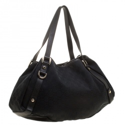 Pre Owned حقيبة كتف غوتشي جلد وكانفاس GG سوداء