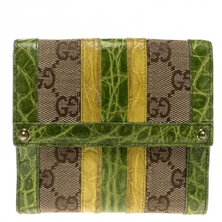 Gucci Multicolor GG Canvas and Alligator Compact Wallet 
