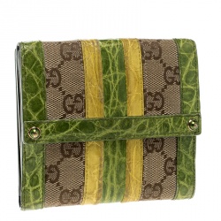 Gucci Multicolor GG Canvas and Alligator Compact Wallet 