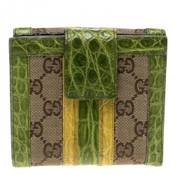 Gucci Multicolor GG Canvas and Alligator Compact Wallet 