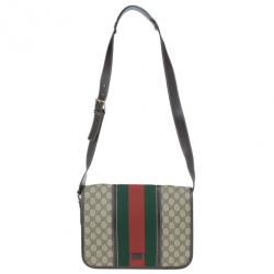 Pre Owned Gucci Brown GG Guccissima Leather Web Stripe Flap Messenger