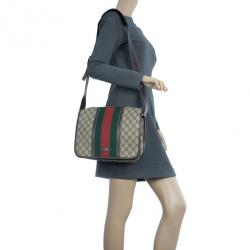 Pre Owned Gucci Brown GG Guccissima Leather Web Stripe Flap Messenger