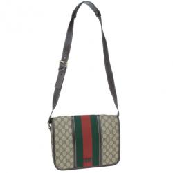 Pre Owned Gucci Brown GG Guccissima Leather Web Stripe Flap Messenger