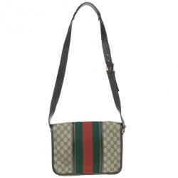Pre Owned Gucci Brown GG Guccissima Leather Web Stripe Flap Messenger