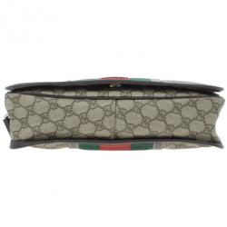Pre Owned Gucci Brown GG Guccissima Leather Web Stripe Flap Messenger