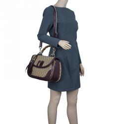 Pre Owned Gucci Burgundy Canvas and Leather Trim Borsa Bamboo Top Handle