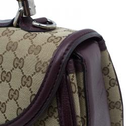Pre Owned Gucci Burgundy Canvas and Leather Trim Borsa Bamboo Top Handle