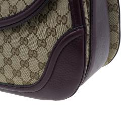 Pre Owned Gucci Burgundy Canvas and Leather Trim Borsa Bamboo Top Handle