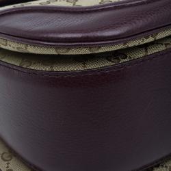 Pre Owned Gucci Burgundy Canvas and Leather Trim Borsa Bamboo Top Handle