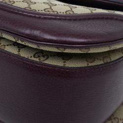 Pre Owned Gucci Burgundy Canvas and Leather Trim Borsa Bamboo Top Handle