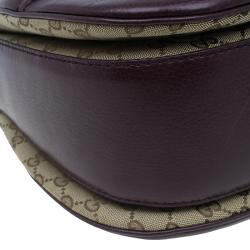 Pre Owned Gucci Burgundy Canvas and Leather Trim Borsa Bamboo Top Handle