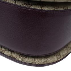 Pre Owned Gucci Burgundy Canvas and Leather Trim Borsa Bamboo Top Handle